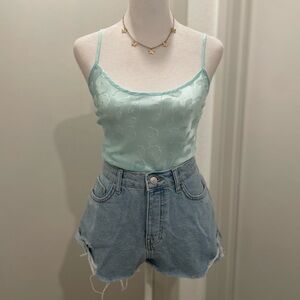 VTG 90s Cinema Etoile Aqua Blue Floral Camisole Cami Tank Top - M